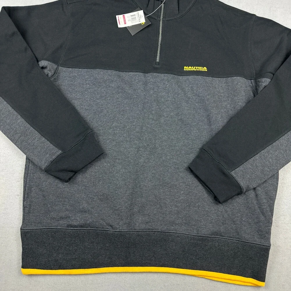 Vintage Nautica Competition Sweater Men XL Gray Black 1/4 Zip Y2K Deadstock